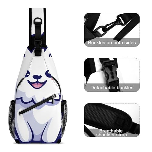 Samoyed Dog Marshmallow Sling Backpack Crossbody Bags with Pocket for Women And Men Chest Bag for Travel Hiking3
