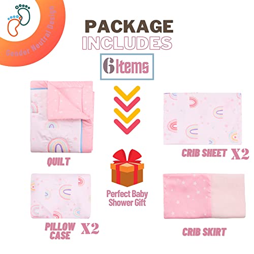 Geapul 6Pcs Soft Crib Bedding Set For Boy Girl,Crib Quilt,Crib Sheet *2,Toddler Pillowcase*2,Crib Skirt Machine Wash Animals Elephant Dinosaur Crib Bedding Set #TOP1