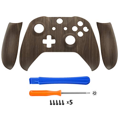 Image of eXtremeRate Wood Grain Patterned Replacment Housing Shell Cover Panels for Xbox One Wireless Controller Model 1708, Soft Touch Custom Faceplate Side Rails for Xbox One S /X Controller
