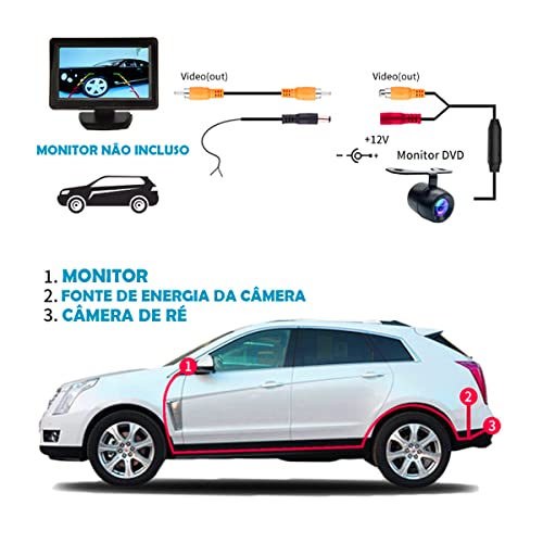 Câmera De Ré Colorida Automotiva Parachoque Infravermelho Visão Noturna Borboleta 2x1 LED Estacionam