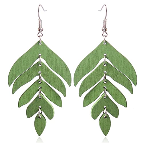 Handmade Lightweight Wooden Leaf Drop Dangle Earri...