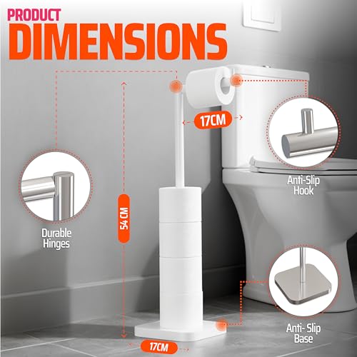 Toilet Paper Holder Stand - Toilet Paper Roll Holder for 5 Rolls – Stainless Steel Toilet Paper Stand with Heavy Stable Base – Toilet Paper Roll Holder Free Standing for Bathroom (White) by HOMITOMI - Image 5