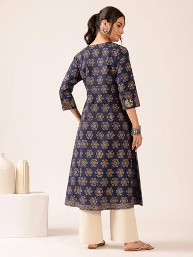 Image of Vbuyz Women's Cotton Floral Print A-Line Regular Fit Kurta