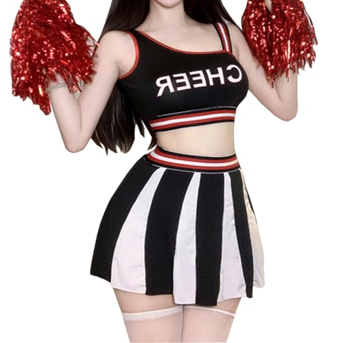 Sexy Cheerleader-Kostüm für Frauen Cheer Referee Anime Cosplay Dessous Cheerleading-Uniform Top Rock Fußball-Outfit