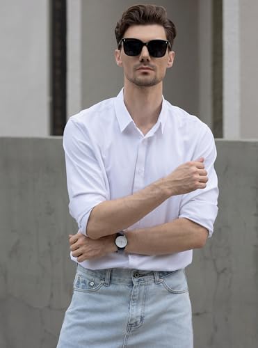 Beninos Men's Dress Shirts Solid Long Sleeve Texture Formal Shirt Business Casual Button Down Shirts4