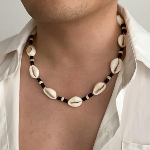 Puka Shell Necklace Men Beaded Beach Necklaces for Men Surfer Necklace Black Brown Wood Beaded Jewelry Coconut Shell Conch Cowrie Seashell Necklaces Hawaiian Summer Beach Jewelry2