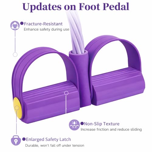 Image of RENRANRING Yoga Pedal Puller Resistance Band-4 Pull Reducer Tummy Training Foot Pedal Exercise Fitness Band, Body Building Stretching Band Men and Women (oll Purple)