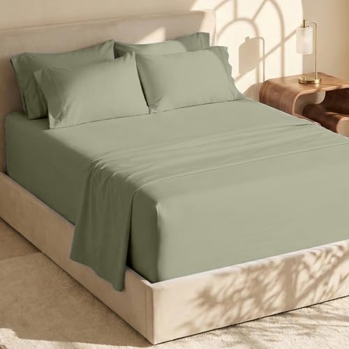 Image of Hearth & Harbor Extra Deep Pocket Sheets - Fits Mattress 18-24 Inches Deep - Extra Deep Pocket Split King Size Sets - 7 Piece Split King Size - Sage