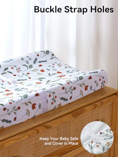 Image of Changing Pad Cover Set in Soft Jersey Material - Fits 32 inch /34''x16 Contoured Pad for Babies, Forest Floral