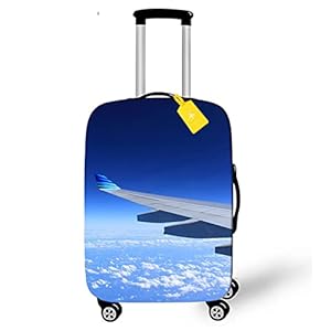 FANSU Elastisch Kofferhülle, Flugzeug Muster Kofferschutzhülle Gepäckabdeckung mit Schnalle Reise Kofferhülle/Kratzfester Gepäck Cover/Koffer Schutzhülle (L(26~28 Zoll),Blauer Himmel)