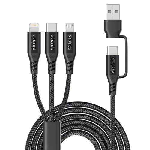 BESTOR® 60W USB C Multi Fast Charging Cable Nylon Braided Cord 5-in-1 3A USB/C to Type C/Micro/Phone Fast Sync Charger Cable Compatible with Laptop/Tablet/Phone (1.5 M)