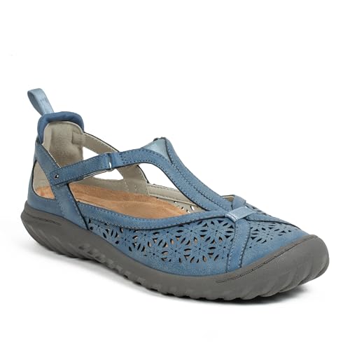 Image of JBU Women's Daffodil Comfortable Adjustable Casual T-Strap Memory Foam APMA Accepted Mary Jane Walking Flat
