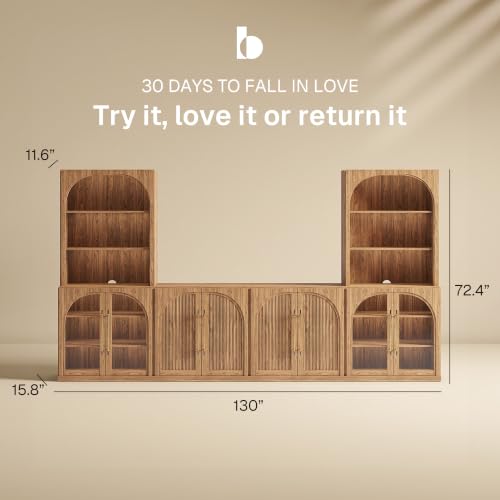 Image of BELLEZE Jagger 130 inch Wall Unit 5-Piece Modular TV Stand - Camel