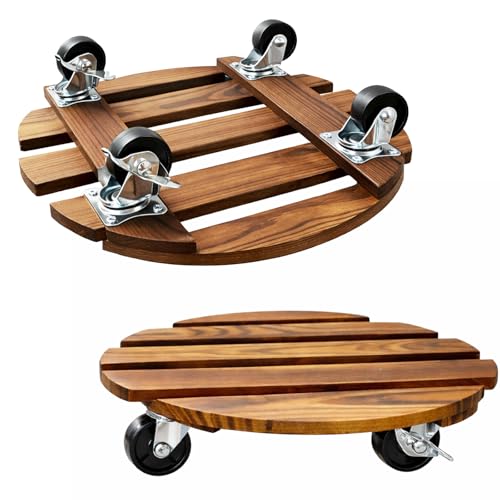 kaiyaya Växtrulle, rund 30 cm, trä rullbräda, växter med låsbara hjul, utomhus, väderbeständigt tunglastområde upp till 120 kg, blomrulle för tunga blomkrukor och växtställ