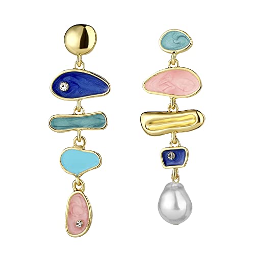 Elegant Bohemian Pearl Dangle Earring for Women Irregular Colorful Oil Baroque Design Culture Style AAAA Cubic Zirconia 14K Gold Pearl Earring Gift for Women