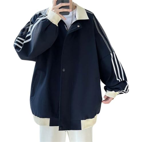 [ＺＨＯＵＳＲＧ] メンズ ジャケット 春 長袖 アウター ゆったり 無地 ジャンパー 立ち襟 スポーツウェア マウンテンパーカー ファスナー付き ボタン付き 20代 30代 学生(Tネイビー)