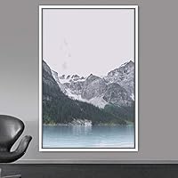 Framed Canvas Wall Art Mountain Lake View Global Landscape Mountain Multicolor Photography Relax/Calm - 16x24 inches