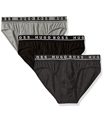 HUGO BOSS Men's 3-Pack Classic Regular Fit Stretch Briefs, Gray/Charcoal/Black, Large