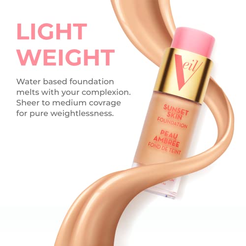 Veil Cosmetics | Sunset Skin Liquid Foundation | 2P | Buildable Coverage | Water-Resistant, Hypoallergenic, Oil-Free, Cruelty Free & Vegan | Lightweight & Brightening | Long Lasting | All Skin Types #TOP2