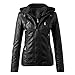 Foweknow Lederjacke Damen Kunstleder Jacke Herbst Kapuze Motorrad Jacke Bikerjacke Reißverschluss Schlank Kunstlederjacke Langarm Kurz Übergangsjacke Ledermantel Kapuzenjacke Streetwear