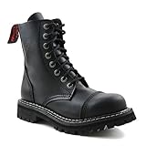  ANGRY ITCH - 8-Loch Gothic Punk Army Ranger Armee Schwarze Leder Stiefel mit Stahlkappe 36-48 - Made in EU!, EU-Größe:EU-48