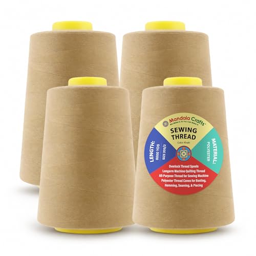 Mandala Crafts 20S/2 Khaki Polyester 4 Pack of Serger Threads Cones