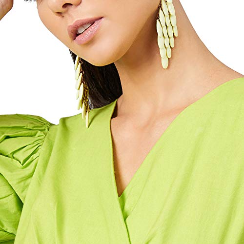 Image of ATHENA LIFESTYLE Lime Green Puff Sleeves Solid Casual Top