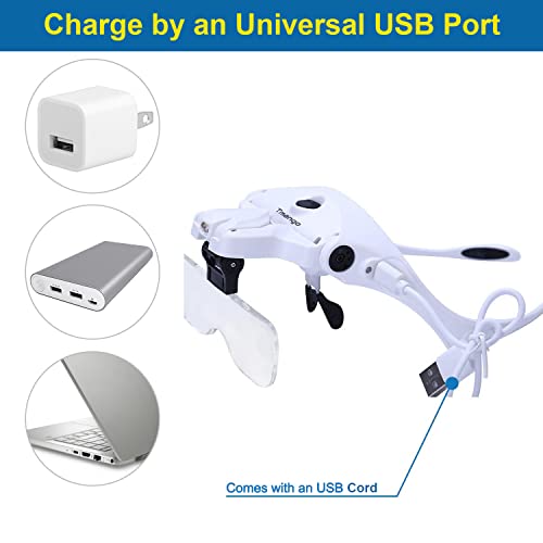 Tmango Magnifying Glasses With Light For Close Work, Rechargeable And Hands Free Headband Magnifier, Optivisor For Jewelers, Eyelash, Watch Repair Or Cross Stitch #TOP3