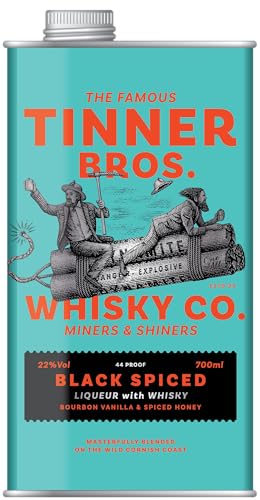 Tinner Bros Black Spiced | Whisky Liqueur | Smooth Vanilla & Spiced Honey | 22% | 70cl | Gift Tin | Enjoy Over Ice, Mix with Cola or Cocktails | Alternative to Bourbon and Spiced Rum