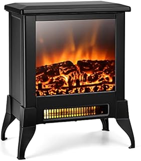 TANGZON 2000W Electric Fireplace Stove Heater, 1/3-Side View Electric Stove with Adjustable Thermostat, Flame Effect & Overheat Protection, Freestanding Indoor Space Heater (1-Side, 37x22x46cm)
