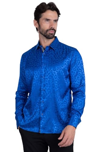 Barabas Men's Textured Leopard Design Pattern Button Down Shirts B310