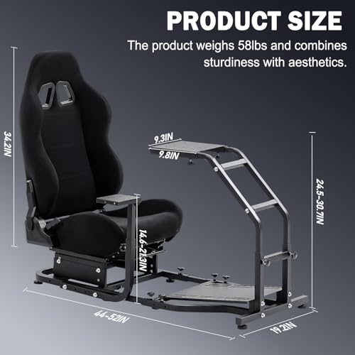 Marada Adjustable Racing Simulator Cockpit with Comfort Racing Seat Fit for Logitech/Thrustmaster G25 G27,G29 G920 G923 T80 T300RS TX F458 T500RS, Race Driving Sim Stand No Steering Wheel/Pedal - Thumbnail 3