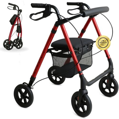 OrtoPrime Andador para Ancianos ASIENTO ALTURA REGULABLE Andador Adultos con Cesta Andadores Adultos PLEGABLE   Andador con asiento Tacataca Ancianos   Caminador Personas Mayores ROLLATOR 4 Ruedas