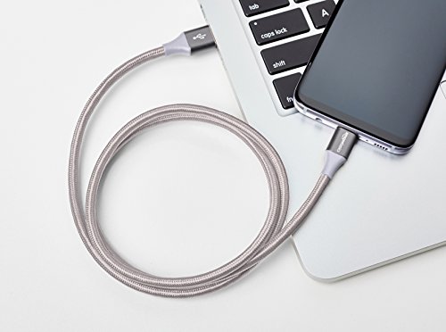 Image of AmazonBasics Double Braided Nylon USB Type-C to Type-A 3.1 Gen 2 Cable for Charging Adapter, 3 Feet (0.9 Meters) - Silver