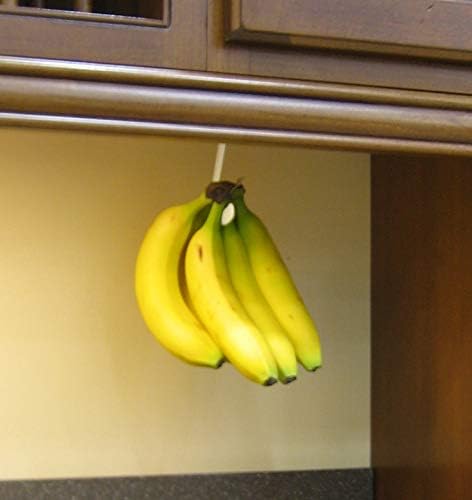 Banana Hook Hanger Under Cabinet Hook Ripens Bananas with Less Bruises, Hang Other Lightweight Kitchen Items, Folds Up Out of Sight When Not in Use, Self-Adhesive + Pre-drilled Screw Holes (White)
