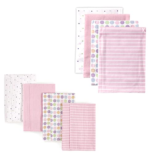 Luvable Friends Unisex Baby Cotton Flannel Burp Cloths and Receiving Blankets, 8-Piece, Pink Dots, One Size