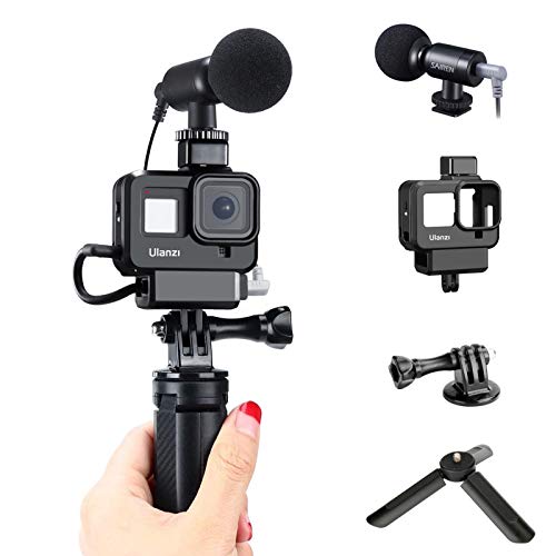 ULANZI Vlog Setup Kits for Gopro 8, G8-9 Housing Case + 3.5mm Video Recording Microphone + Mini Tripod Handle Grip Vlog YouTube Accessories for Gopro Hero 8 Black