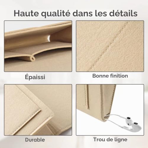 BOOWEN Poche de Lit Feutre Organisateur De Chevet Canapé Accoudoirs Organiseur de Rangement pour Lunnettes,Téléphone, Télécommande, Tablette, Livre (gris) – vue 6