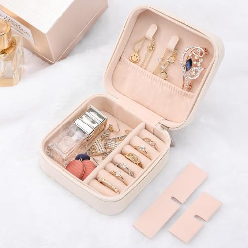 Image of Ballotte Jewellery Organiser PU Leather Zipper Portable Storage Box Case with Dividers Container for Rings, Earrings, Necklace Home Organizer (WHITE BOX)