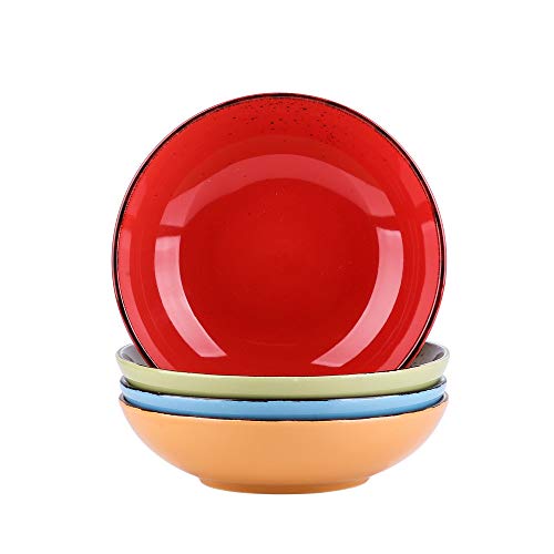 Suppenteller, Navia 4 teilig Tiefteller bunt aus Steingut, Ø 22 cm, Geschirr Tellerset Suppenschalen