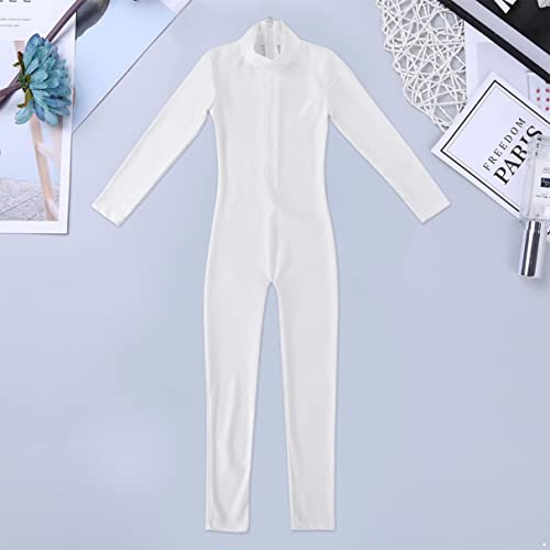 TiaoBug Girls Spandex Turtleneck Unitard Long Sleeve Full Body Catsuit Leotard Gymnastic Performances Costumes Ivory 8-10 - Thumbnail 6