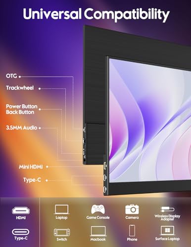Image of ZSCMALLS 15.6'' 1080P 60HZ Touch Portable Monitor for Laptop, 1920Px1080P Touch Screen with HDR, 100% sRGB 1000:1, Ultra Slim & Eye Care,Travel Monitor External for Laptop, Mac, PC, PS5, Xbox