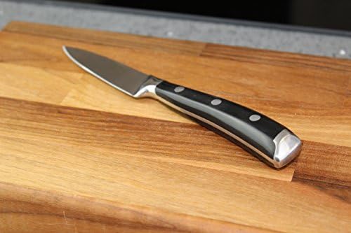 Professional Sabatier Kitchen Paring Knife - 3in/8cm Full Tang Blade Forged from Chrome-Molybdenum-Vanadium Stainless Steel. Chic Carbon Black Triple Rivet Handle. 25-Year Guarantee. Dishwasher Safe.