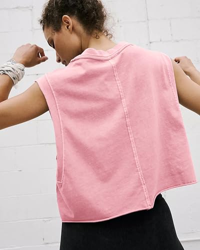 Image of HUGOOME Women Workout Tank Tops Oversized Crop Sleeveless Tee Loose Fit Boxy Basic Yoga Active Summer T Shirts Gym 2026