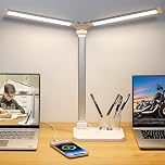 iVict Dual Swing Arm LED Desk Lamps, 5 Light Modes x 10 Brightness Levels Desk Light with USB Charging Port, 45 Minutes Auto Timer Table Lamp, Desk Lamp for Home Office, Bedroom, Reading