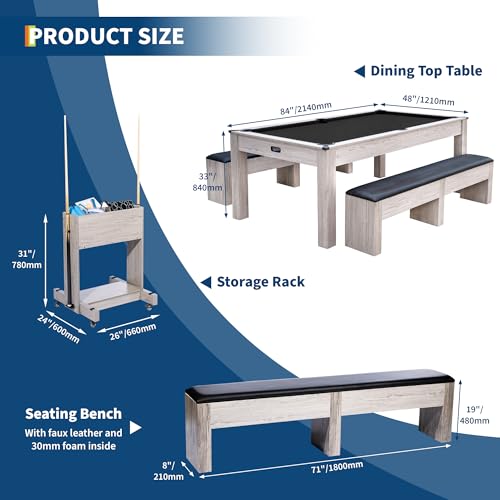 image for GarveeLife 7FT 3-in-1 Pool Table with Dining Top & Table Tennis | Bill