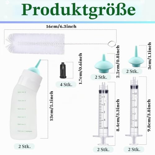 Yoolight Kätzchen und Welpen Flasche Fütterung Kit, Kätzchen Silikon Flaschen, Zitzen Mini und Spritzen für Haustier Hund Welpen Kätzchen und kleine Baby Tiere (grün)