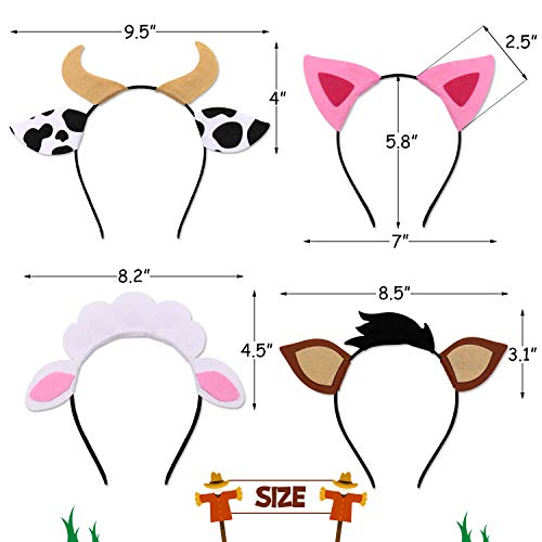 Farm Animals Headbands Barnyard Animals Ear Headbands for Petting Zoo Farmhouse Themed Birthday Party Favors Kids Toddlers Adults Costumes Dress-Up Party Supplies Set of 8