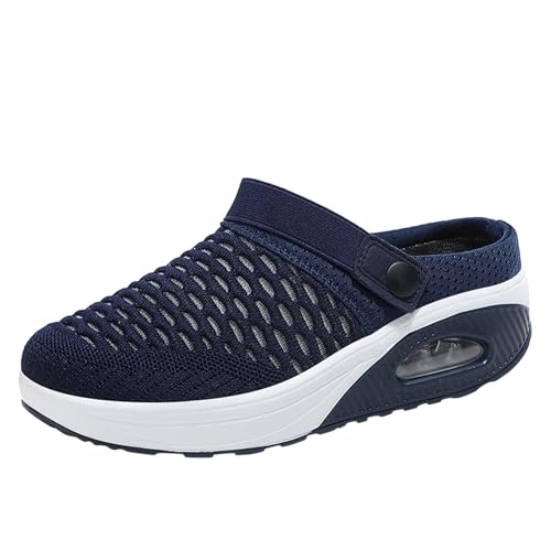 Mules for Women Summer Slip On Closed Toe Shoes Breathable Mesh Walking Mules Sneakers Air Cushion Orthopedic Diabetic Shoes Arch Support Comfy Slippers Slides Shoe Ankle Strap Sandals