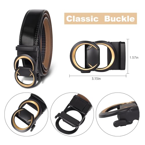 Image of Aurolran Men&Womens Leather Dress Belt Business Automatic Buckle Belt Color-Black Silver Gold